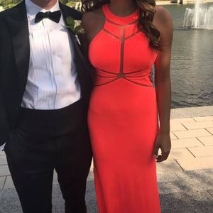 La femme coral prom dress